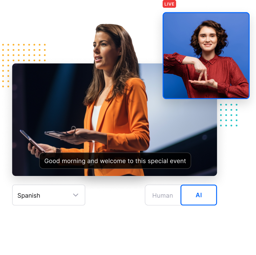 A presenter speaking with sign language interpreter